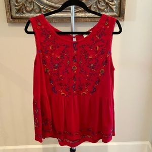 Red sleeveless Embroidered Umgee top